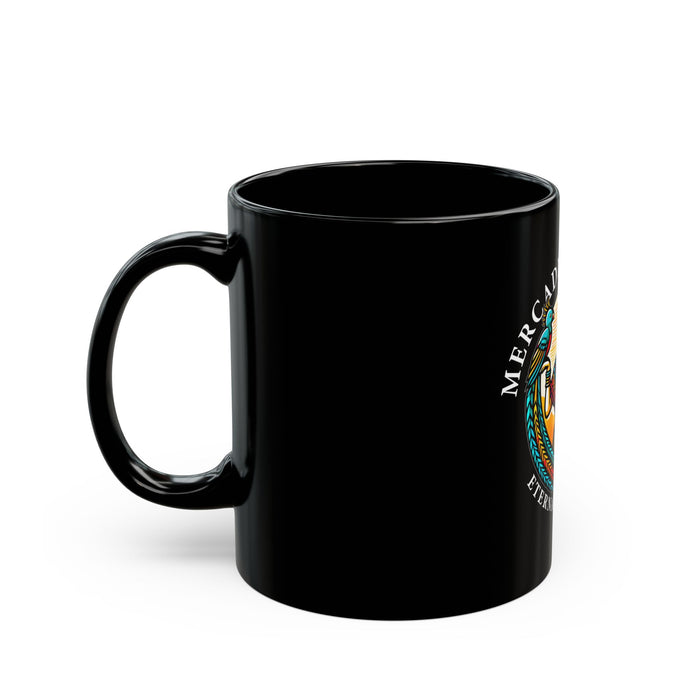 Taza Negra Mercadito Chapín — Diseño Colorido de Mujer Maya ‘Eterna Primavera’ (11 oz)