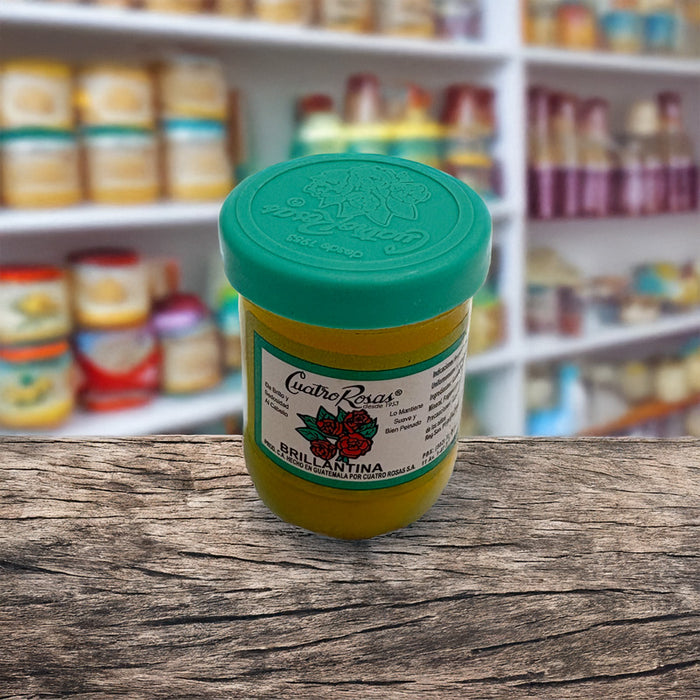 Brillantina Cuatro Rosas – Brillo y Suavidad para el Cabello (Tarro Amarillo)