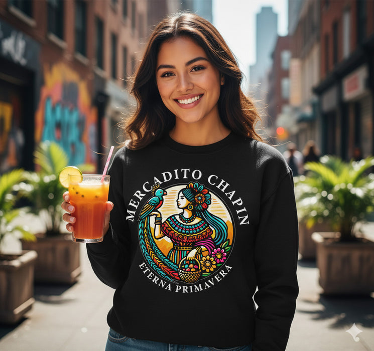 Sudadera — Mercadito Chapín ‘Eterna Primavera’ – Cuello Redondo (Crewneck)